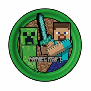 Imagem de Prato Redondo Festa Minecraft 18 cm 8 Unidades Festcolor - Produto Lic