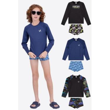 Imagem de Kit 3 Conjuntos Infantil Estampas Menino Praia e Piscina - Vida Costei