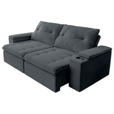 Imagem de Sofá Retrátil E Reclinável 4 Lugares 2,52m C/ Porta Copos Entrada Usb Veludo San Diego Cinza