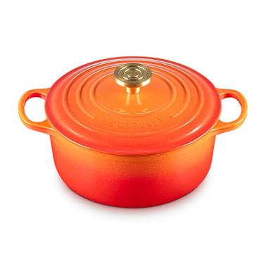 Imagem de Panela Redonda Signature 100 Anos 24 cm Laranja Pegador Dourado Le Creuset