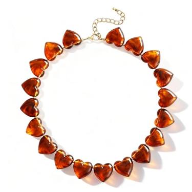 Imagem de Colar grande de acrílico com coração feminino grosso e inchado com contas gargantilha de amor exagerado presente - âmbar