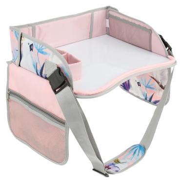 Imagem de Bandeja de assento de carro para crianças, 44 x 34 x 11 cm, dobrável, divisória removível, bolso de PVC transparente, presentes essenciais para viagem de carro, avião (rosa)