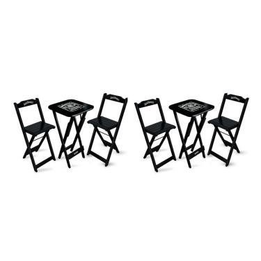 Imagem de Kit 2 Conjuntos De Mesa Bistrô Dobrável Jack Daniel's Com 2 Banquetas De Madeira Preta