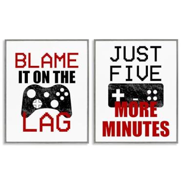 Imagem de Stupell Industries Funny Gamer Phrases Conjunto de arte giclée emoldurado em preto de 2 peças, design de Kim Allen, 76 x 61 cm