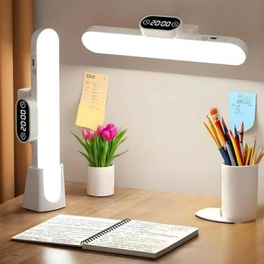 Imagem de Luminária de Mesa LED Recarregavel USB com Relogio Digital Controle Remoto Touch Suporte Magnetico e Apoio para Mesa Ideal Para Parede Armario Cozinha Quarto Mesa Luz Ajustável 3 Modos de Iluminação