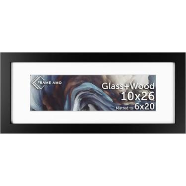 Imagem de Frame Amo Moldura de pôster de madeira maciça preta, 25 x 66, tapete branco para imagem de 15 x 50 cm, frente de vidro temperado, 3,8 cm de largura, 2,5 cm de espessura