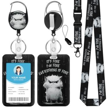 Imagem de Soleebee Porta-crachá de identificação com cordão, crachás de identificação fofos de gato preto e cordão destacável, chaveiro retrátil, carretel de crachá resistente para enfermeiras, estudantes
