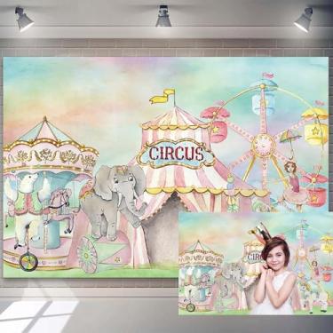 Imagem de 2,1 x 1,5 m fundo rosa circo animais roda gigante grande tenda carrossel fundo fotogaphy para recém-nascidos carnaval circo tema doce menina festa de aniversário adereços de cabine de fotos chá de