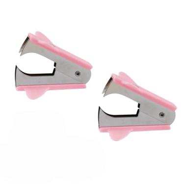 Imagem de 2 peças de removedores de grampos rosa - extratores modernos de grampos de plástico com alças antiderrapantes | Ferramentas de remoção de grampeador de fácil aderência para estudantes, professores |