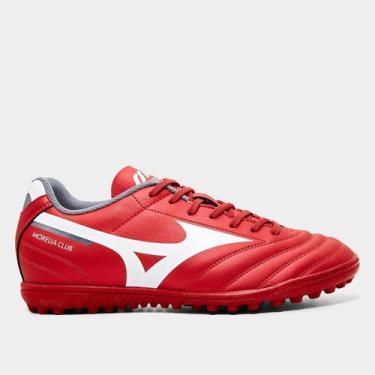 Imagem de Chuteira Society Mizuno Morelia Club Unissex, Vermelho, Branco, 42
