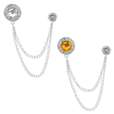 Imagem de PATIKIL Alfinetes de broche de corrente de pedras preciosas, 2 peças de broche de corrente de pendurar broche de terno com borla de cristal redondo crachá de lapela para mulheres e homens, camisas de