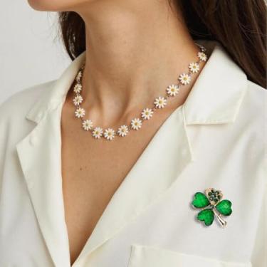 Imagem de 1 pç trevo de quatro folhas ponto botão versão coreana terno suéter de tricô tamanho pequeno broche feminino outono e inverno Qipao camisa peito flor