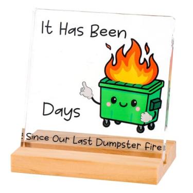 Imagem de Acessório Mesa Divertido Lata de Lixo em Chamas, Decoração Escritório Fofa com Base Madeira Enfeite Novidade para Colegas de Trabalho Chefe Funcionários e Membros da Equipe