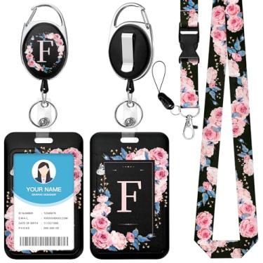 Imagem de Soleebee Cordão A-Z para crachás de identificação, lindo suporte de crachá de identificação preto e cordão destacável, chaveiro retrátil, carretel de crachá resistente com clipe mosquetão para
