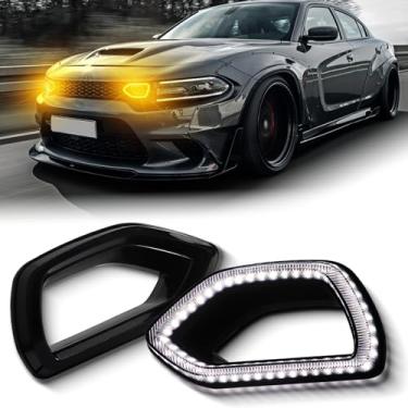 Imagem de ZDEERAOTO Kit de recursos de lâmpada sequencial de luz de neblina DRL para Dodge Charger 2015-2022 SRT Scat Pack 2015-2022, luzes LED montadas na grade, 2 peças