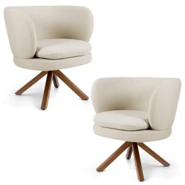 Imagem de Kit 02 Poltronas Decorativas Melissa Base Giromad Giratória C-107 Linho Bege - Domi