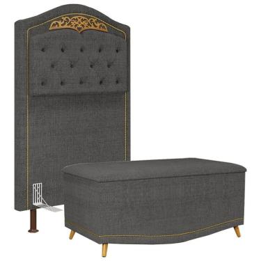 Imagem de Cabeceira Cama Box Solteiro 90cm Com Calçadeira Baú Imperial J02 Linho Grafite - Mpozenato