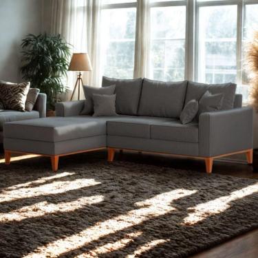 Imagem de Sofá 3 Lugares Beny Com Chaise Esquerdo Suede Cinza