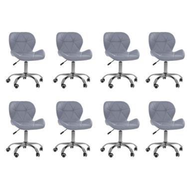 Imagem de Kit 8 Cadeiras Office Eiffel Slim Com Base Giratória E Ajustável Cinza
