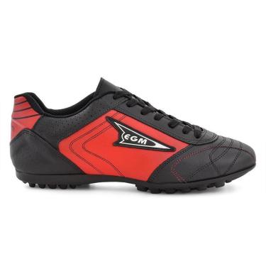 Imagem de Chuteira Couro EGM Masculina Cordoba Society Preta e Vermelha-Masculino
