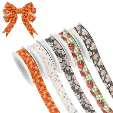 Imagem de Blueangle Fita de Natal - Fita com fio de 1,5 cm, 5 rolos de 25 metros de fita de chamas sem costura para grinaldas, laços, decoração de férias, artesanato DIY (63)