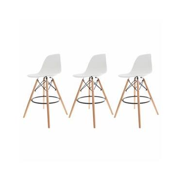 Imagem de Kit 3 Banquetas Altas Para Bar Cozinha Charles Eames Eiffel Branco