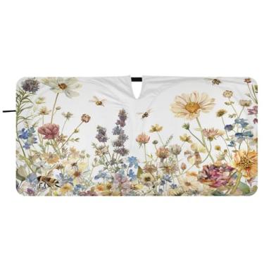 Imagem de Blueangle Guarda-sol para para-brisas de ervas e flores silvestres - 157,5 cm x 81,3 cm dobrável para janela dianteira do carro blocos de para-sol raios UV viseira de sol (651)