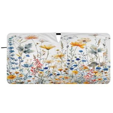 Imagem de Blueangle Guarda-sol para para-brisa com flor de erva - 149,9 cm x 76,2 cm dobrável para janela dianteira do carro bloqueia raios UV viseira de sol (329)