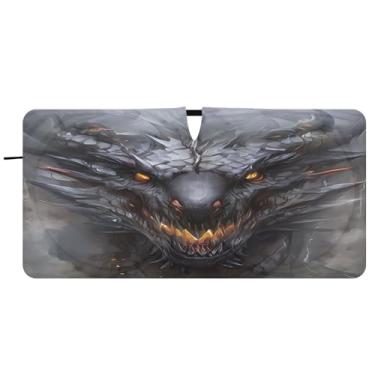 Imagem de ATTX Para-brisa de carro Dragon Head - 157.5 cm x 81.3 cm Universal Sun Shield Visor| Acessórios automotivos refletores de calor para proteção do para-brisa dianteiro #912