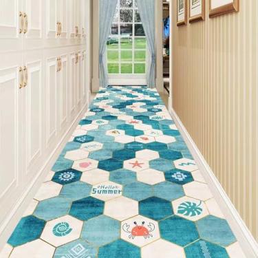 Imagem de HGTRH Tapete quadriculado para quarto e sala de estar, tapetes geométricos laváveis à máquina, tapetes macios antiderrapantes de pilha baixa para entrada, tapete sem queda para cozinha C 80 x 400 cm