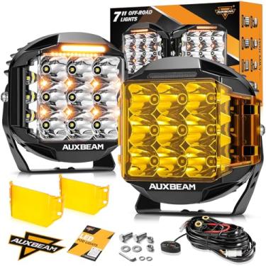 Imagem de Auxbeam Luzes LED de 17 cm, luzes de tiro laterais superbrilhantes de 228 W com DRL âmbar e luz traseira, combo de holofotes de trabalho com tampa para caminhões SUV UTV ATV