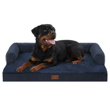 Imagem de Casa Paw Camas ortopédicas para cães extragrande, à prova d'água, espuma para ovos, GG, com laterais 122 x 76 cm, sofá-camas para cães grandes com capa lavável removível e fundo antiderrapante, azul