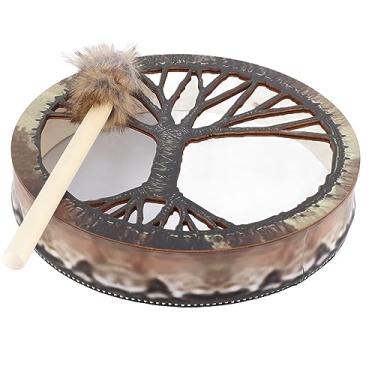 Imagem de WALFRONT Tambor Xamânico Feito à Mão, Tambor de Madeira de Couro de Poliéster Com Alças de Corda e Marretas, Ferramenta de Cura Sonora Ideal para Equilíbrio de Chakras, Reflexão (