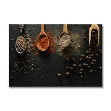 Imagem de NHLDZYH Arte de parede em tela colorida para especiarias e colher de tempero | Decoração de cozinha vintage | Arte moderna para casa e sala de jantar. B42. Tela somente 80 x 120 cm - 31,5 x 47,3 pol