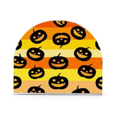 Imagem de JUZIHAI Abóboras de Halloween Porta-guardanapos para mesa Dispensador de guardanapo de acrílico para mesa Suporte de lenços independente para cozinha sala de jantar bar festa decoração de casa