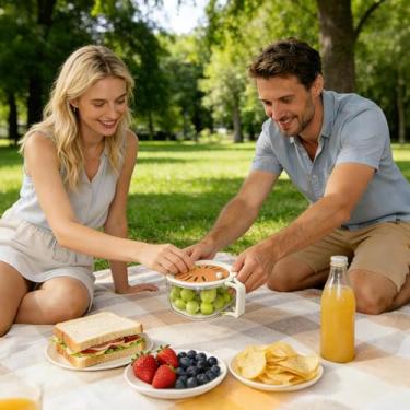 Imagem de Cesto de Lavar Legumes | 2 Em 1 Com Pegador Dobravel Multifuncional Para Alimentos | Escorredor E Coador - Para Casa Salada Frutas Vermelhas Preparação Acampamento Tomate Snacks Frigorífico