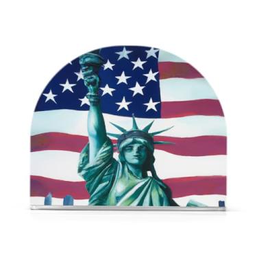 Imagem de JUZIHAI Bandeira Americana Estátua da Liberdade Porta-guardanapos para mesa Dispensador de guardanapo em pé de acrílico Suporte de lenços de mesa independente para cozinha sala de jantar bar festa