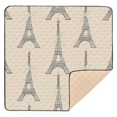 Imagem de Qilmy Tapete de brinquedo para bebês da Torre de Paris, 127 x 127 cm, macio à prova d'água, para bebês e crianças, antiderrapante, lavável, cercadinho