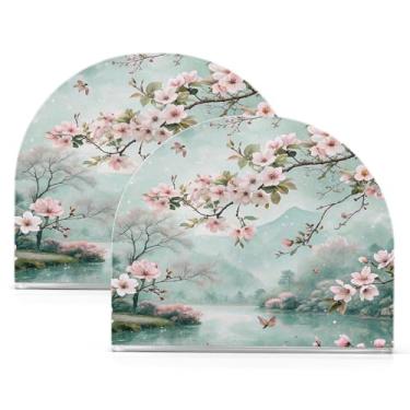 Imagem de Qilmy Porta-guardanapos acrílico Cherry Blossoms, suporte de lenços de mesa independente, dispensador de papel de coquetel para cozinha, jantar, restaurante, bar, decoração, 2 unidades