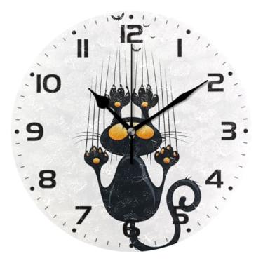 Imagem de JUZIHAI Relógio de parede com estampa de pata de gato, silencioso, sem tique-taque, redondo, operado por bateria, fácil de ler, relógio decorativo de parede para casa, cozinha, sala de estar, quarto