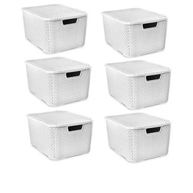 Imagem de Kit 6 Caixas Organizadoras Rattan 7 Litros Com Tampa Cor: Branco