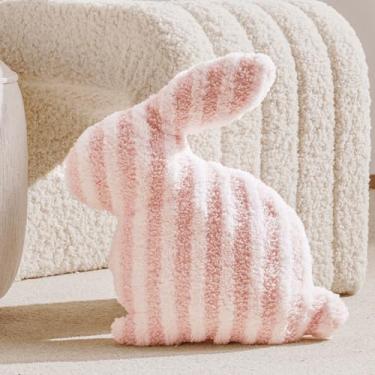 Imagem de Almofada fofa em forma de coelhinho da Páscoa, almofada decorativa fofa para cama e sofá, almofada de sofá com sherpa e penugem, almofada rosa e branca para decoração de sala de estar, dormitório, 33