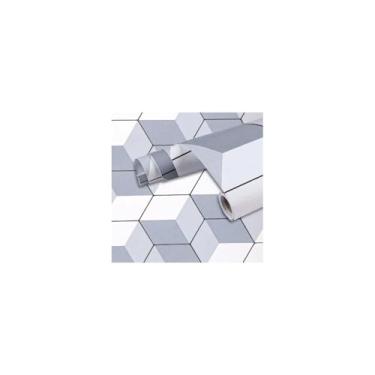 Imagem de Papel de Parede Adesivo Geométrico, PVC Autoadesivo, Bege, 45cm x 5m, Decorativo para Ambientes Internos, Resistente e Lavável