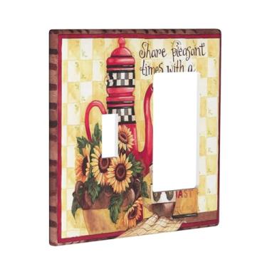 Imagem de Capa de interruptor de luz de combinação de girassóis e café 2 turmas única/balancim de outono placa decorativa de parede placa frontal elétrica decoração de cozinha de fazenda