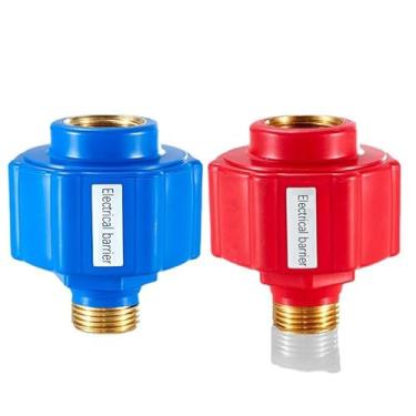 Imagem de HOQUSA Dispositivo de segurança para aquecedor elétrico de água, barreira antielétrica, adaptador universal de proteção contra vazamento com acessórios de latão, azul e vermelho, pacote com 6 (6, azul