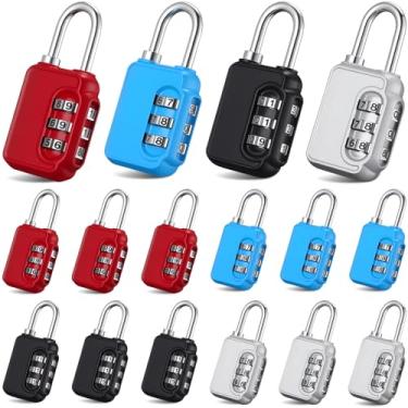 Imagem de Otoolling Pacote com 16 cadeados de combinação de 3 dígitos, cadeado à prova d'água sem chave, fechaduras de bagagem redefiníveis para bagagem, armários de bagagem, estojo de portão, viagem, academia