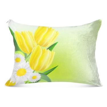 Imagem de Fronha de almofada floral amarela margarida branca fofa com zíper fronha King Queen padrão fronhas para cama fofa, tamanho Queen, 50,8 cm x 76,2 cm