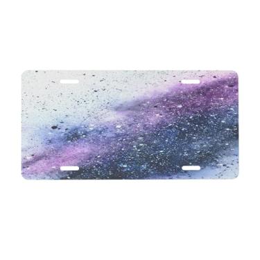 Imagem de Placa de licença abstrata roxa galáxia para frente do carro placas de carro alumínio metal adequado para caminhão placa de porta de carro bar café acessórios automotivos para homens mulheres 15 x 30