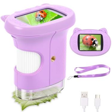 Imagem de Microscópio infantil com tela IPS de 5 cm, microscópio portátil recarregável 1000x para crianças a partir de 3 anos, brinquedo STEM para explorar fotos e vídeos, plantas, insetos e muito mais