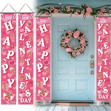 Imagem de Preboun Banners Decorações de Porta de Varanda Sinais de Varanda Banners Pendurados na Porta da Frente Decorações para Festas de Quintal Externo Suprimentos de Festa (Dia dos Namorados)